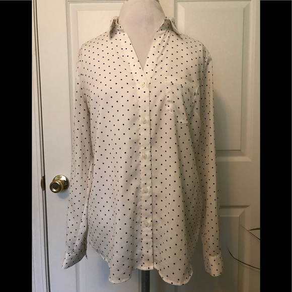 The Limited Tops - Pretty White w/ Black Polka Dots Semi-Sheer Blouse